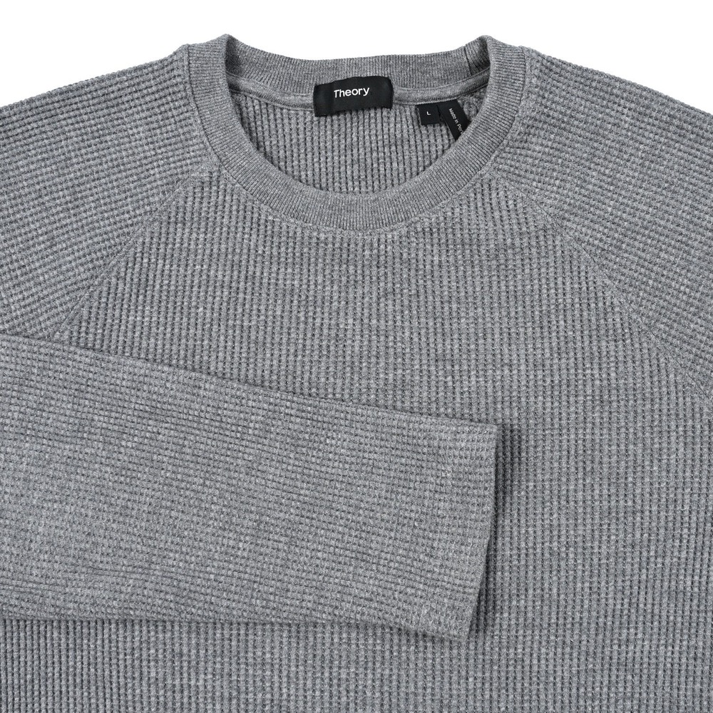Theory River Crew Thermal‎ Waffle Knit Performance Sweatshirt Shirt Gray Large